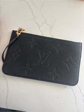 Louis Vuitton Black Embossed Monogram Wristlet Pouch with Gold Hardware